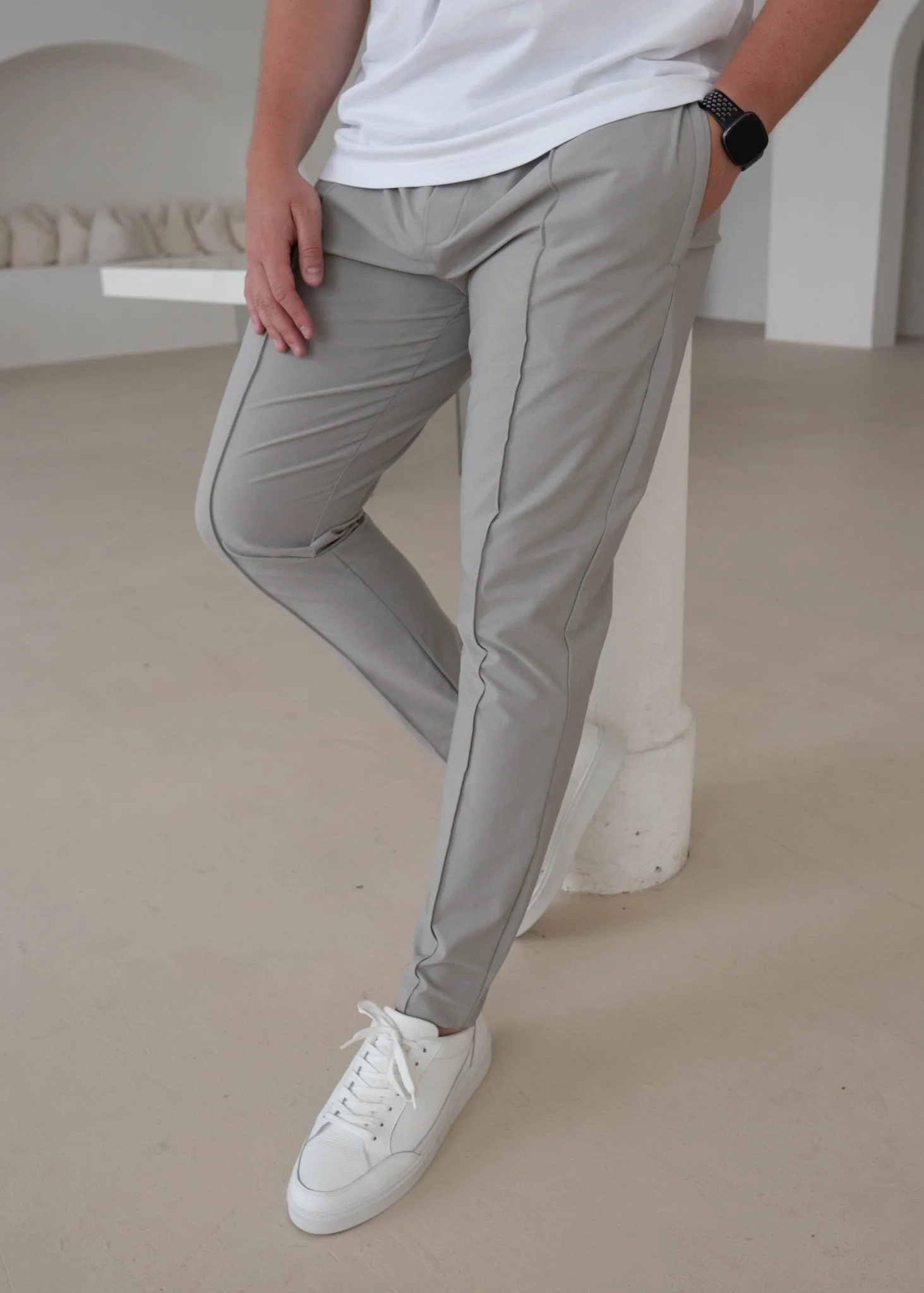 Smart Pleat Trouser In Stone - Image 3