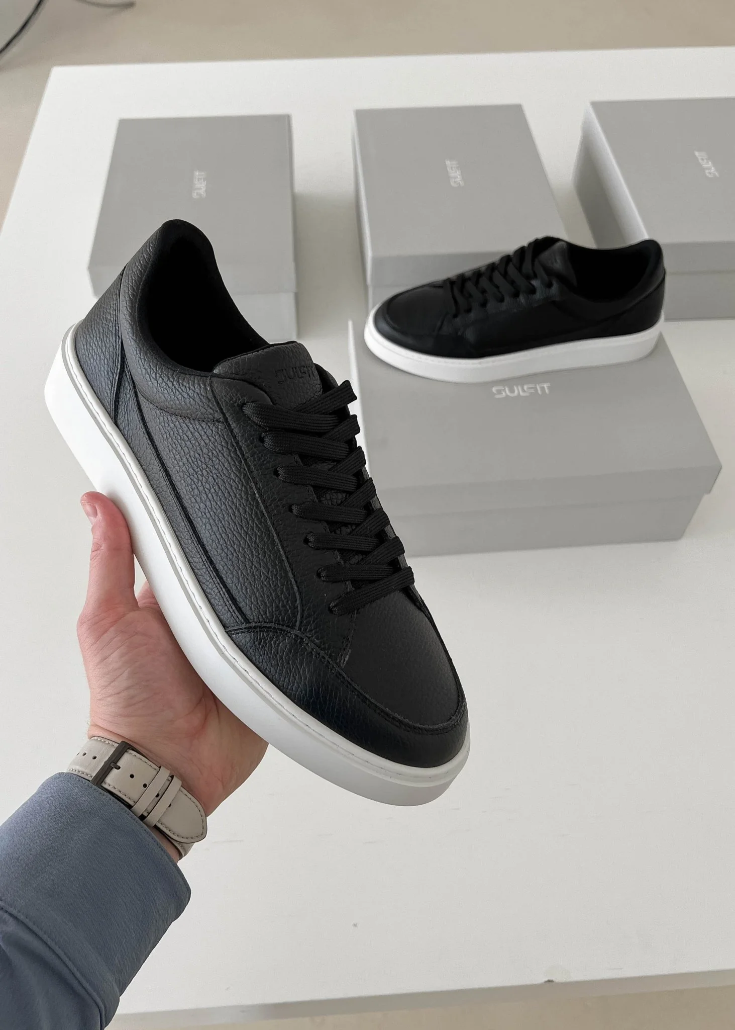 Premium Leather Trainer In Black/White - Image 6