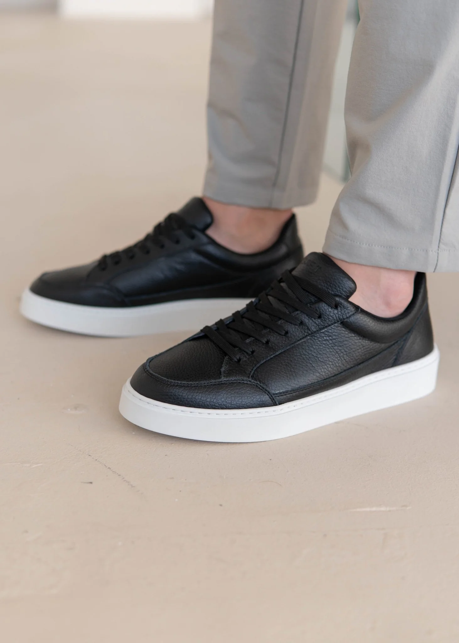 Premium Leather Trainer In Black/White - Image 8