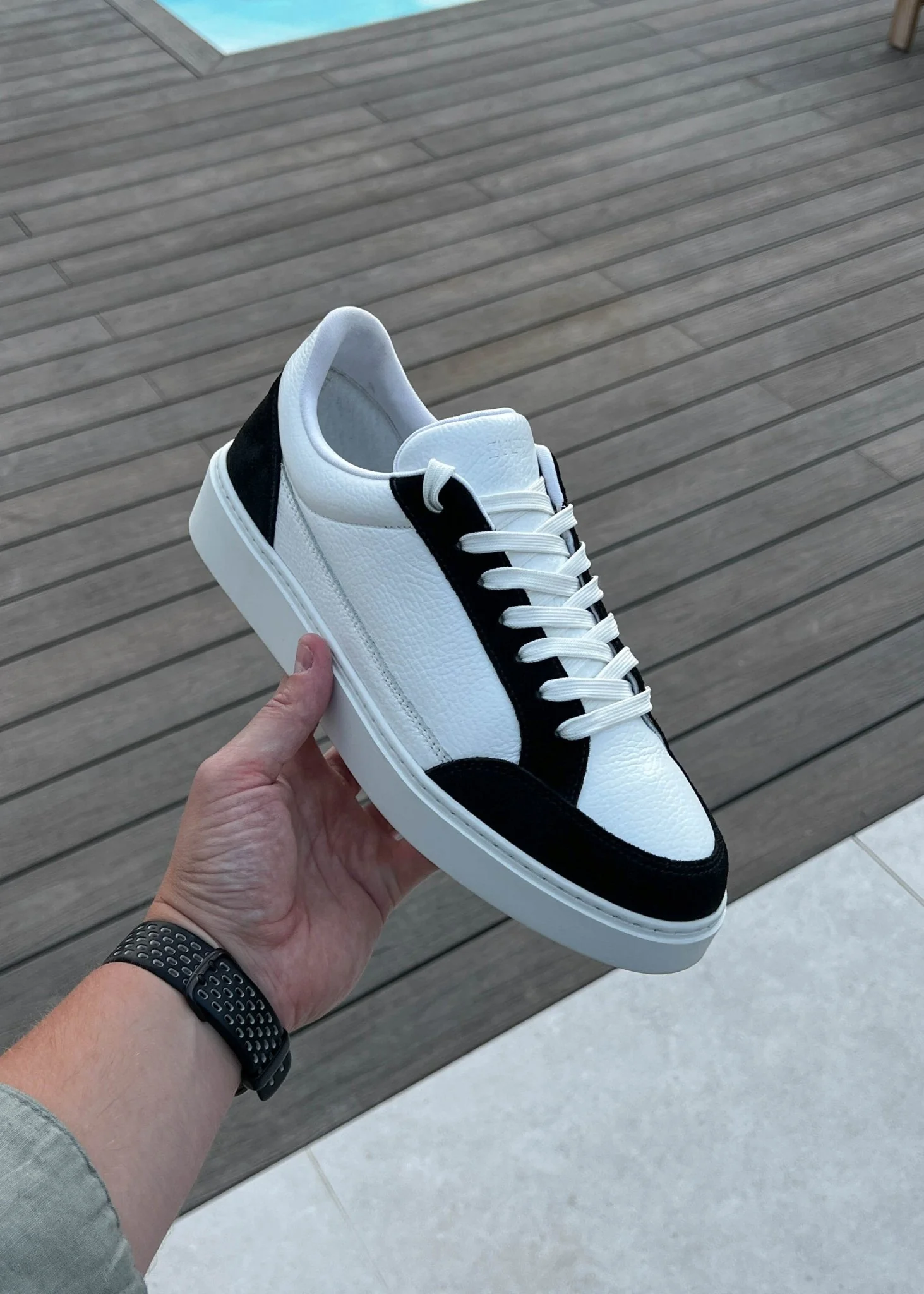 Premium Leather Trainer In White/Black Suede - Image 10