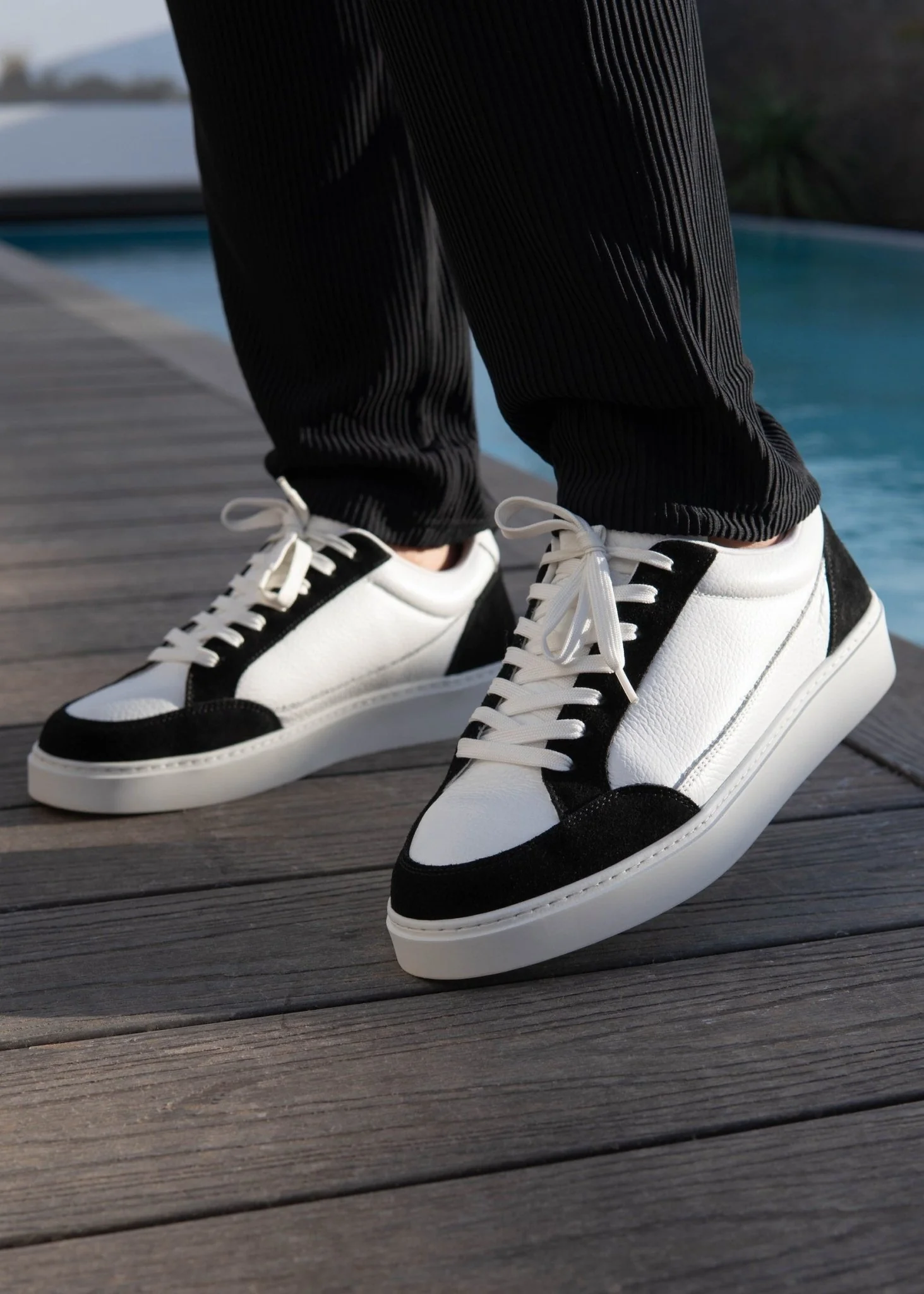 Premium Leather Trainer In White/Black Suede - Image 7