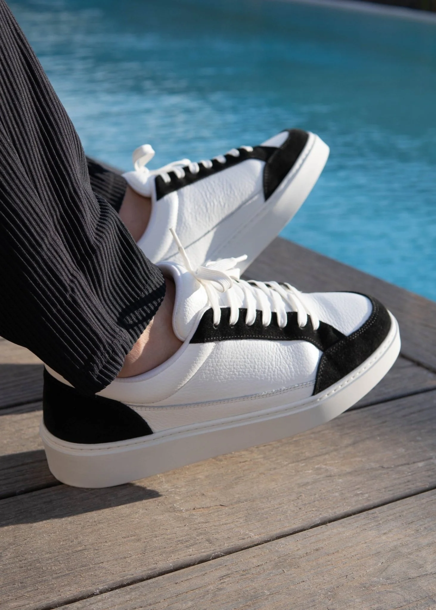 Premium Leather Trainer In White/Black Suede - Image 8