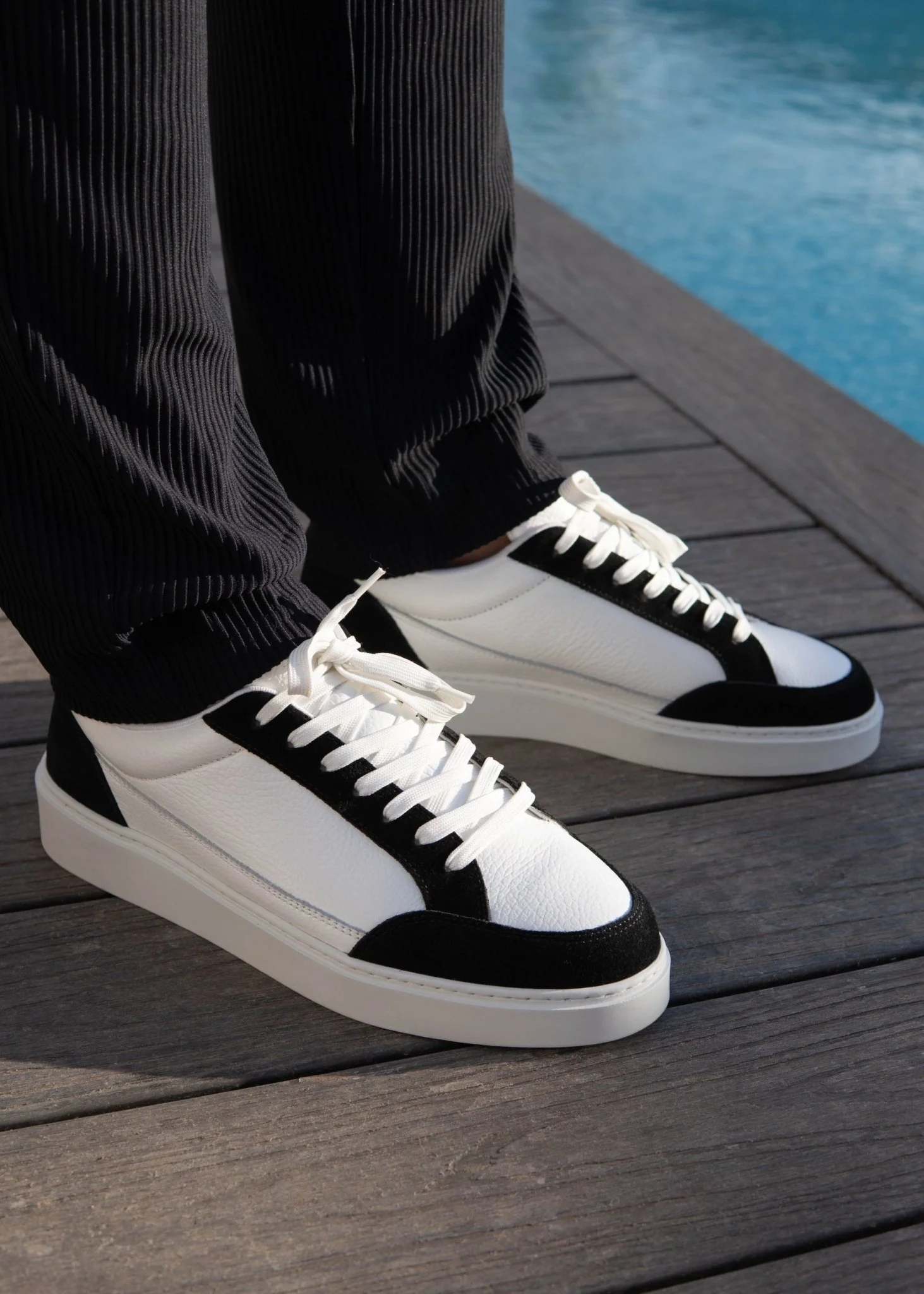 Premium Leather Trainer In White/Black Suede - Image 9