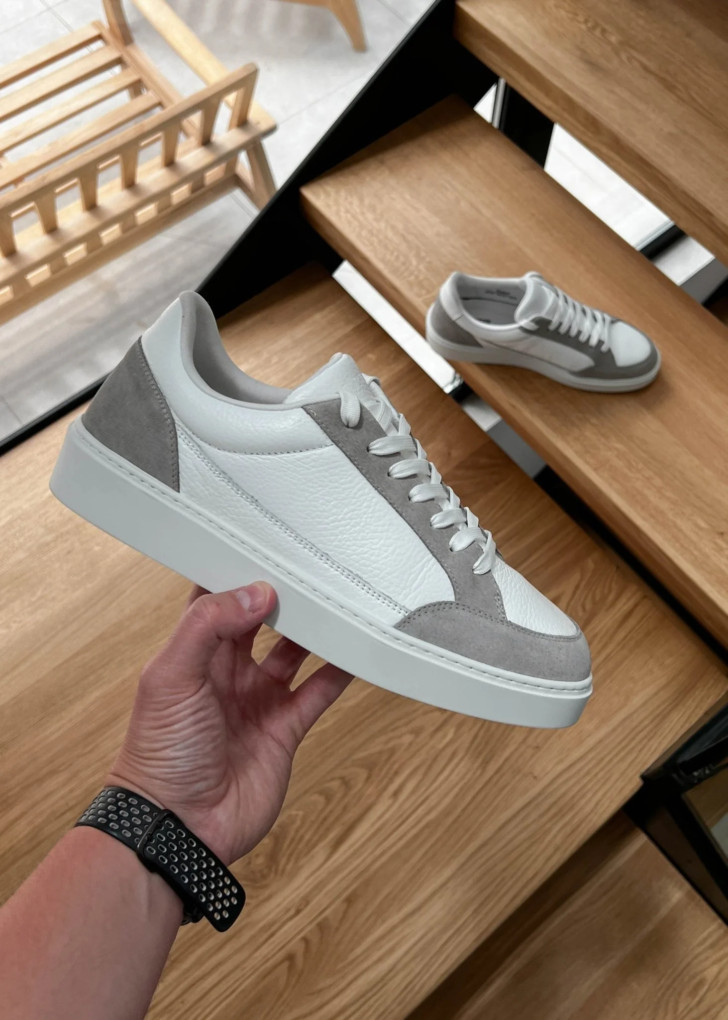 Premium Leather Trainer In White/Grey - Image 11