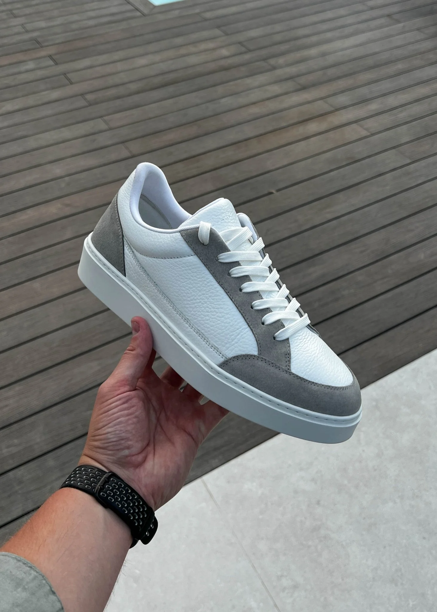 Premium Leather Trainer In White/Grey - Image 12