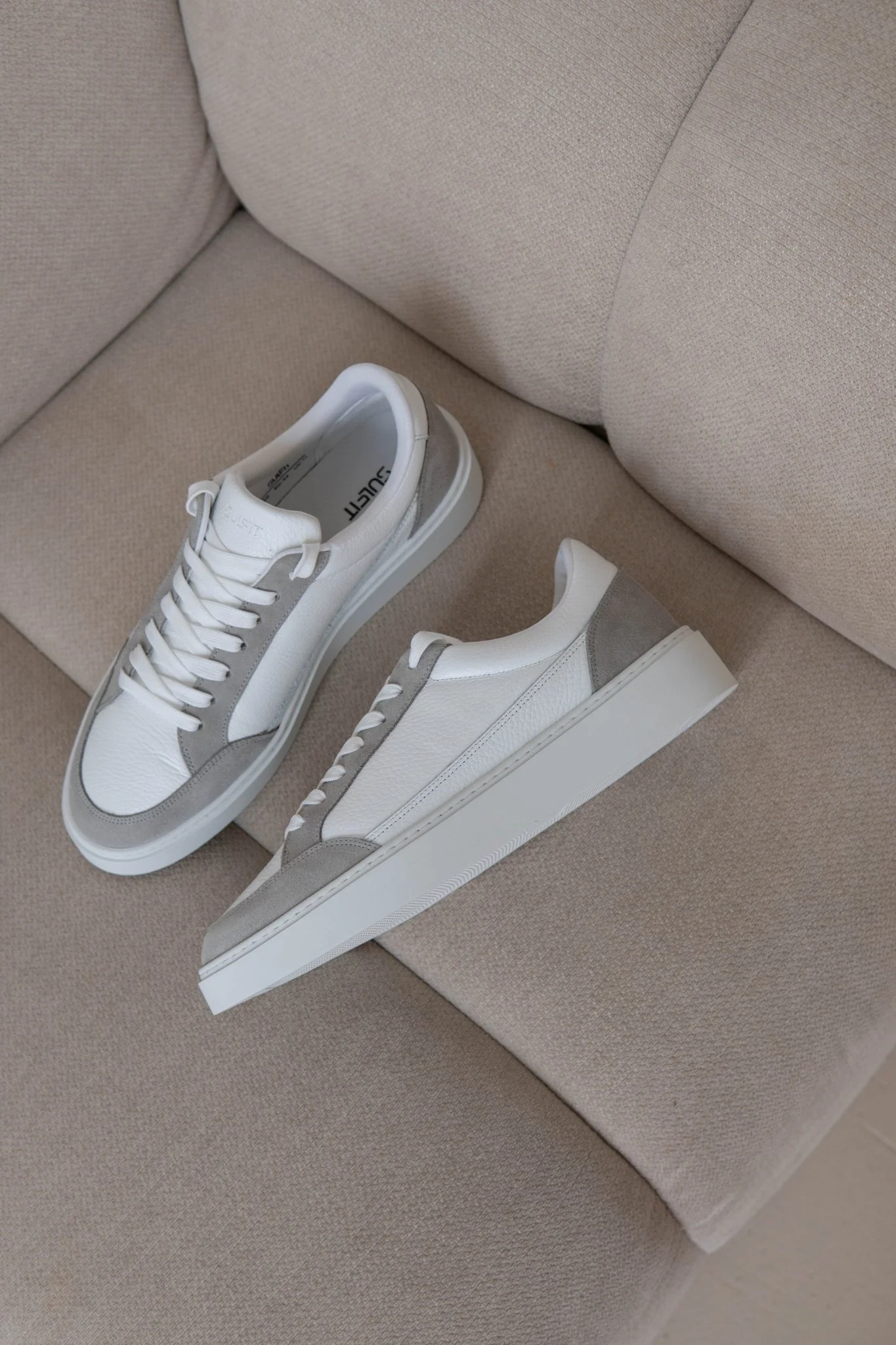 Premium Leather Trainer In White/Grey - Image 13