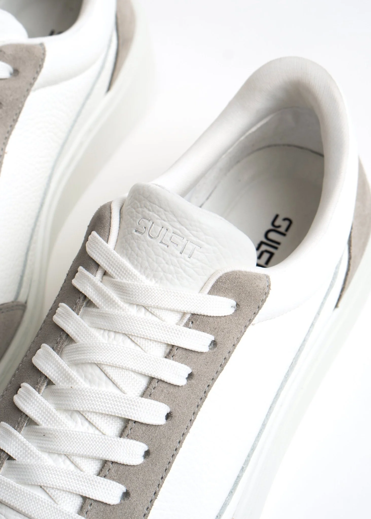 Premium Leather Trainer In White/Grey - Image 3