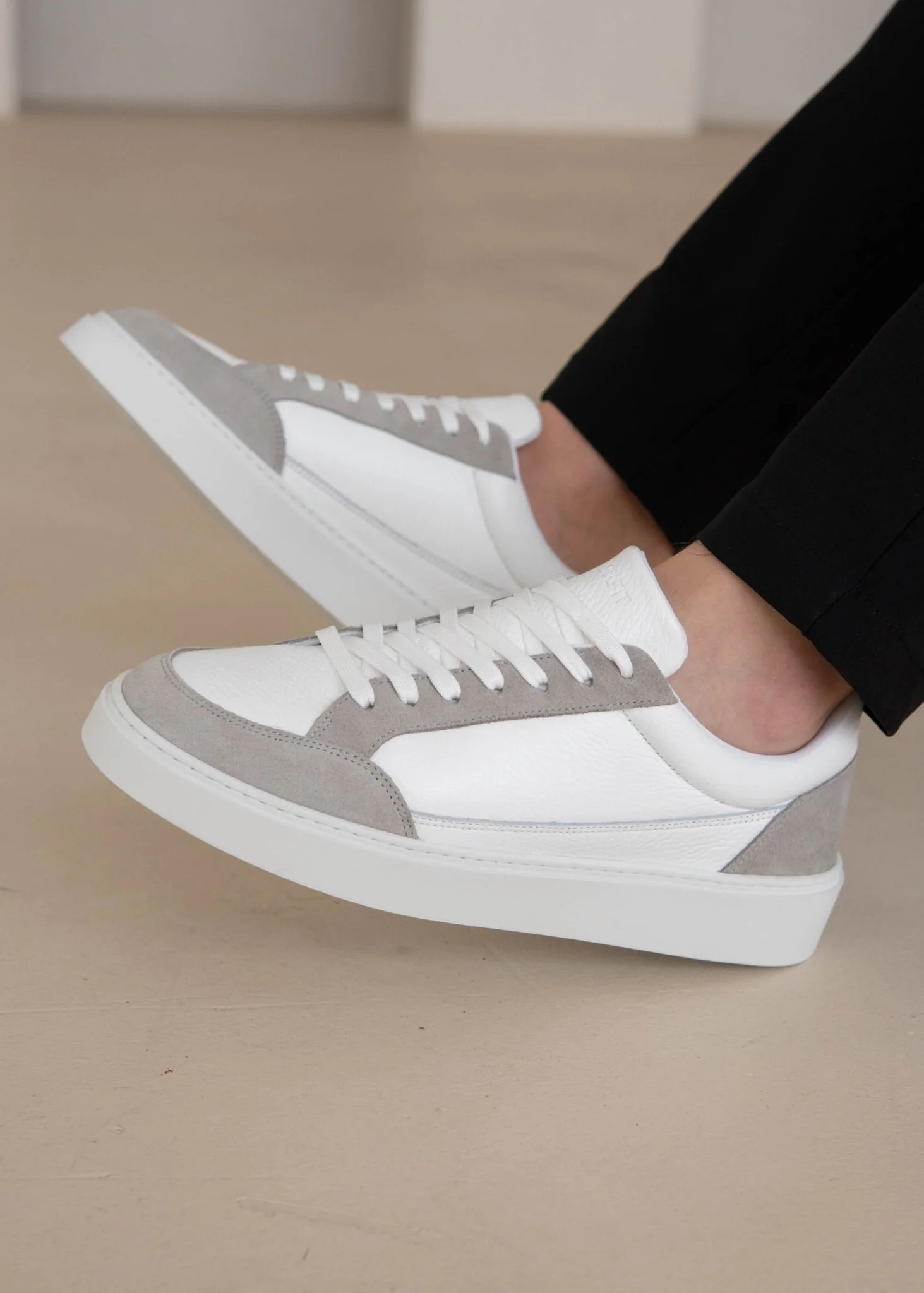 Premium Leather Trainer In White/Grey - Image 6