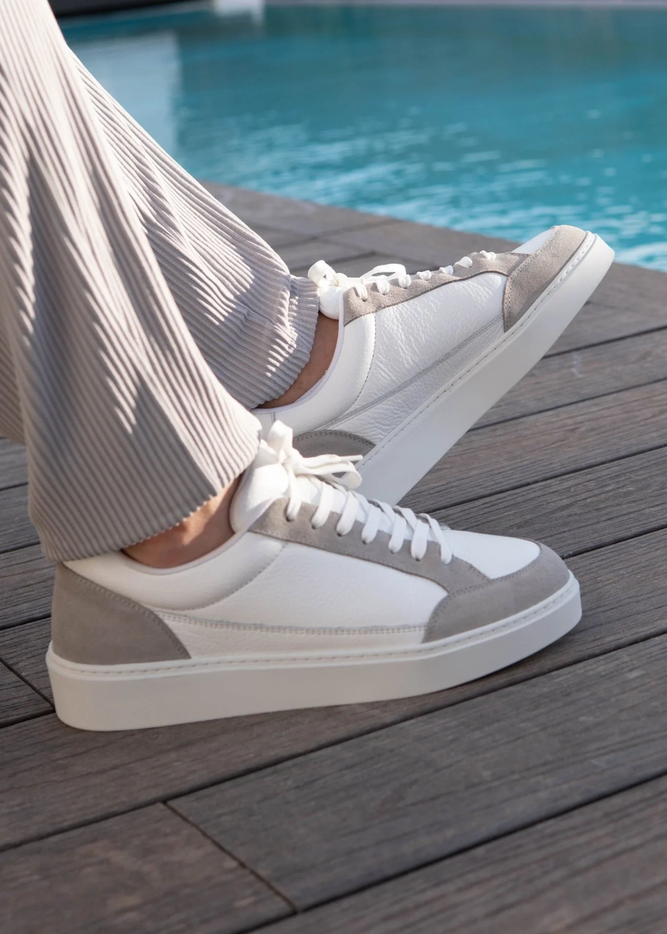 Premium Leather Trainer In White/Grey - Image 7