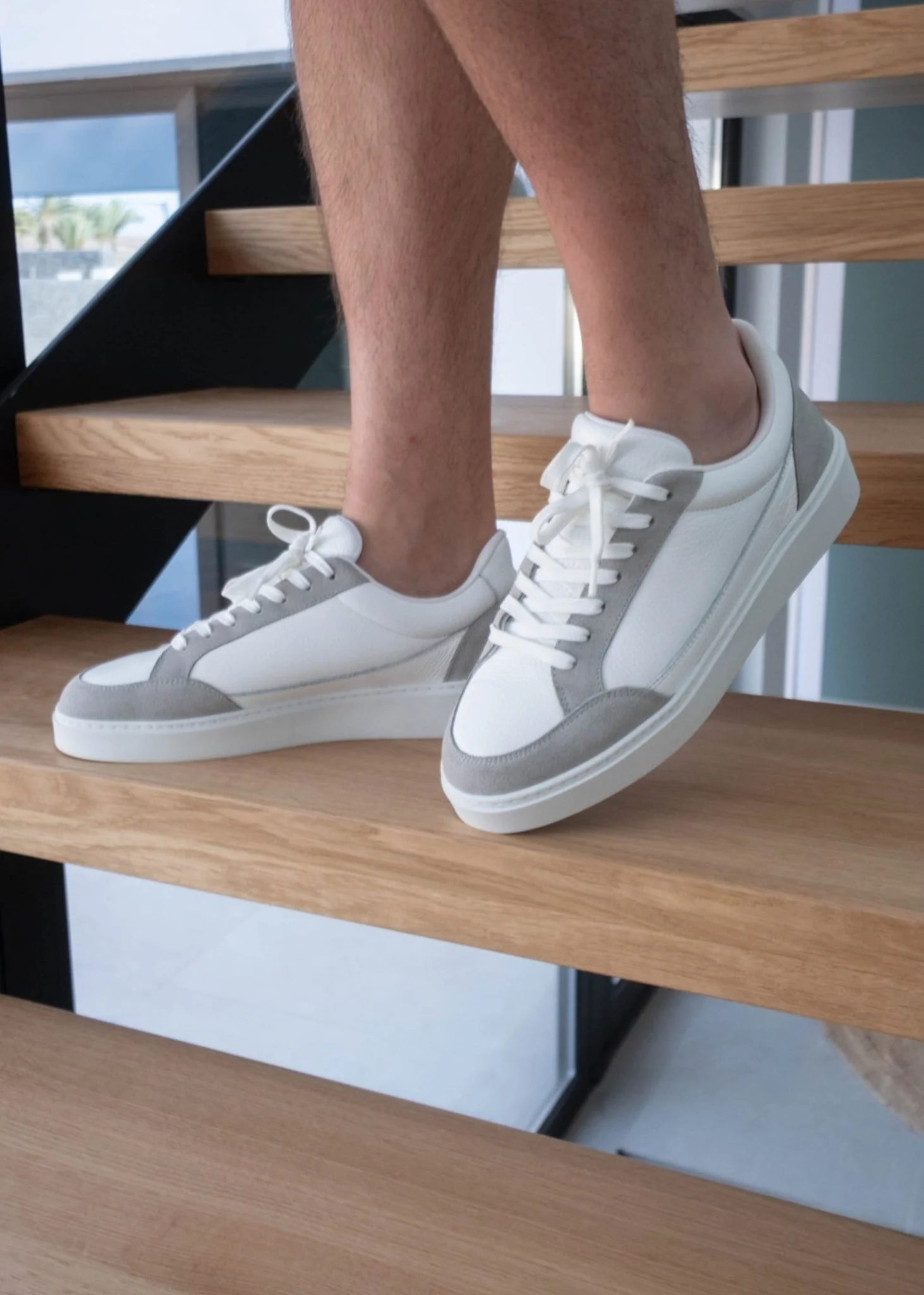 Premium Leather Trainer In White/Grey - Image 8