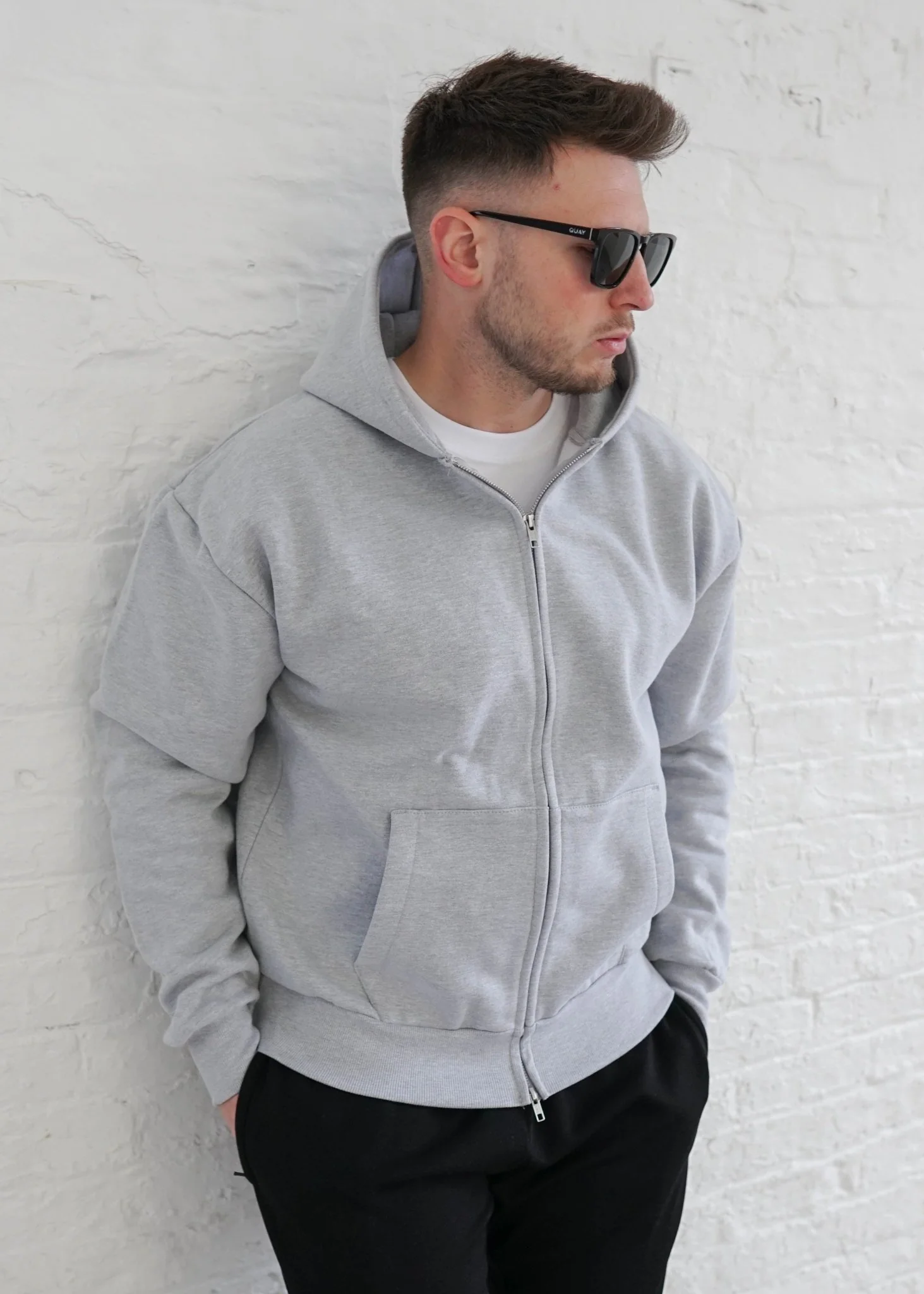 Premium Relaxed Zip Hoodie In Heather Grey - Image 3