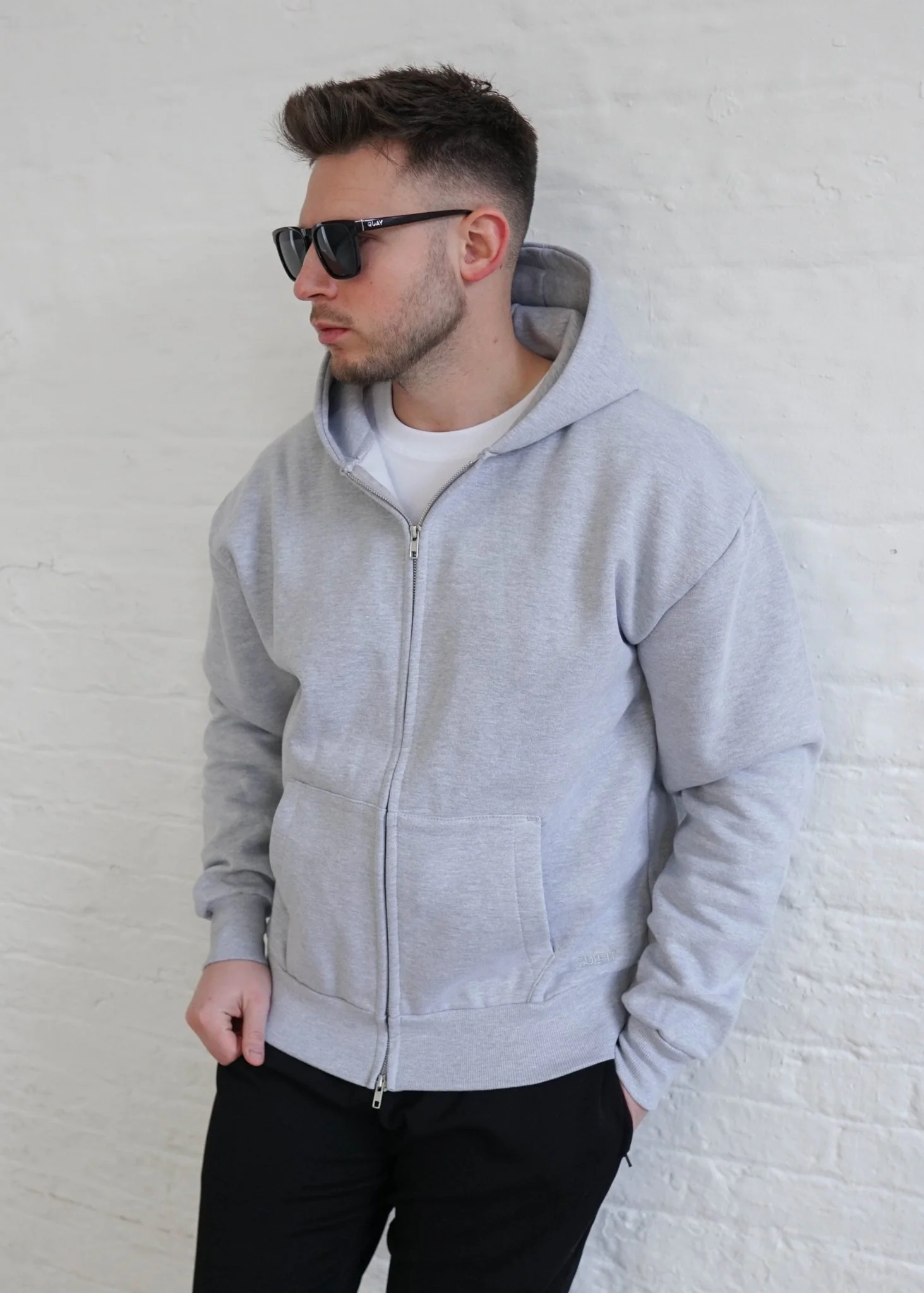 Premium Relaxed Zip Hoodie In Heather Grey - Image 4