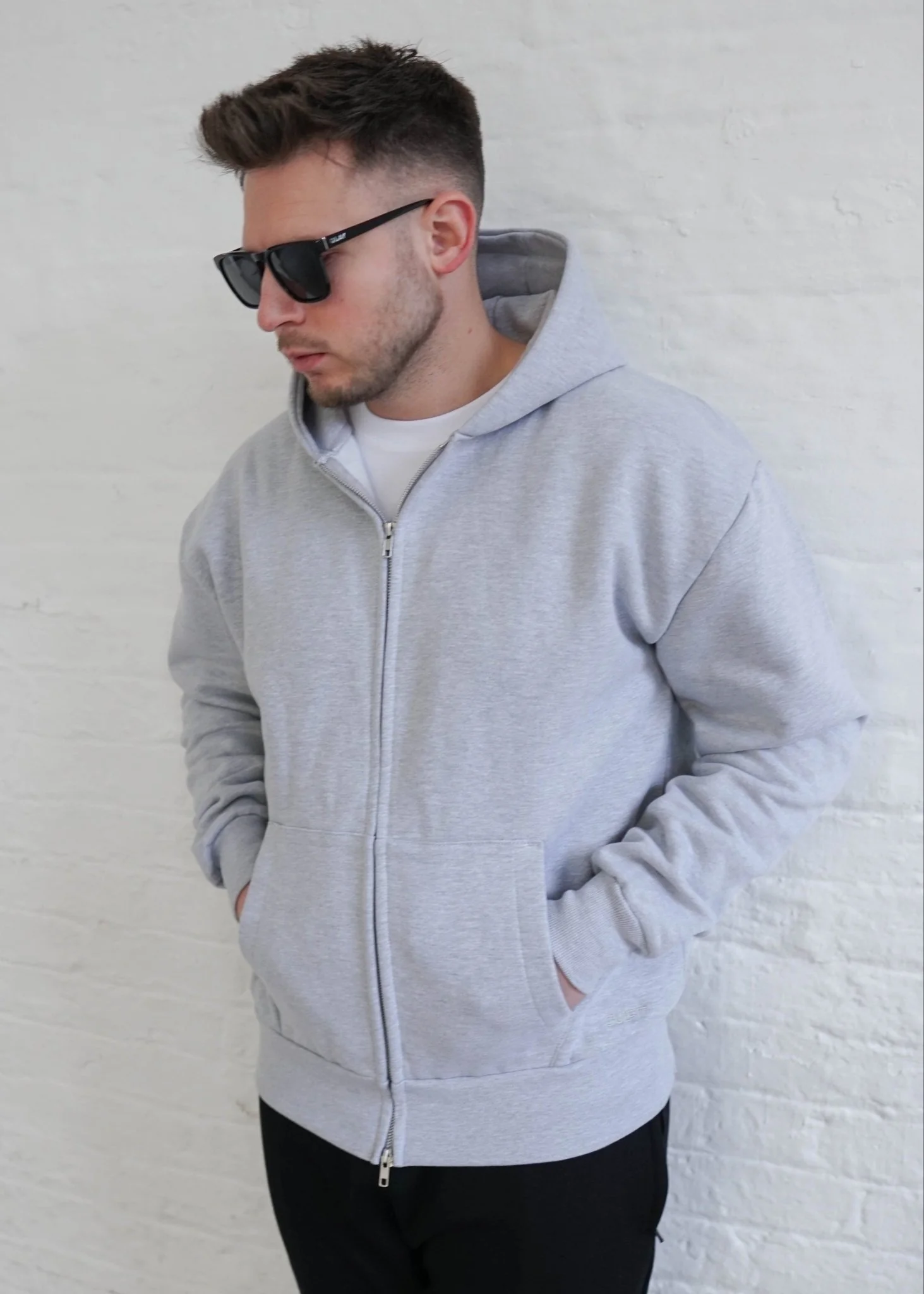 Premium Relaxed Zip Hoodie In Heather Grey - Image 5