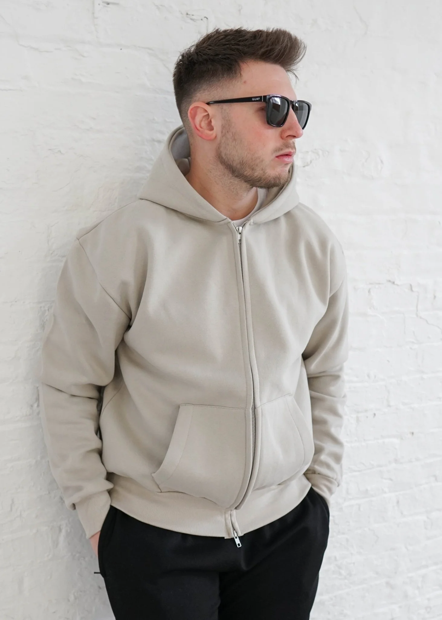 Premium Relaxed Zip Hoodie In Stone - Image 4
