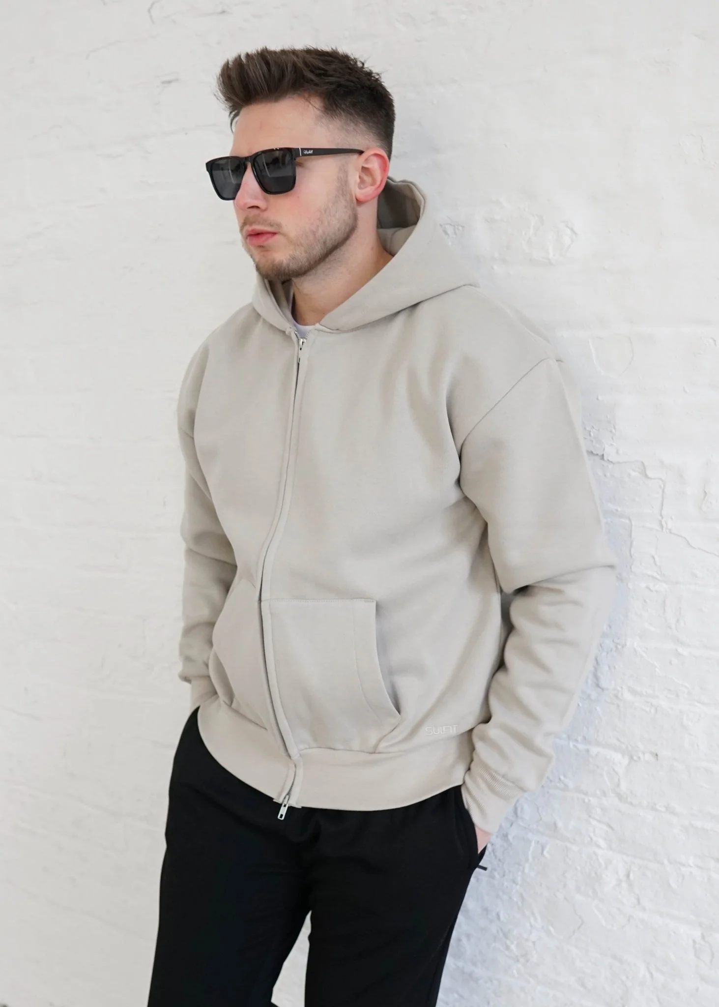 Premium Relaxed Zip Hoodie In Stone - Image 5
