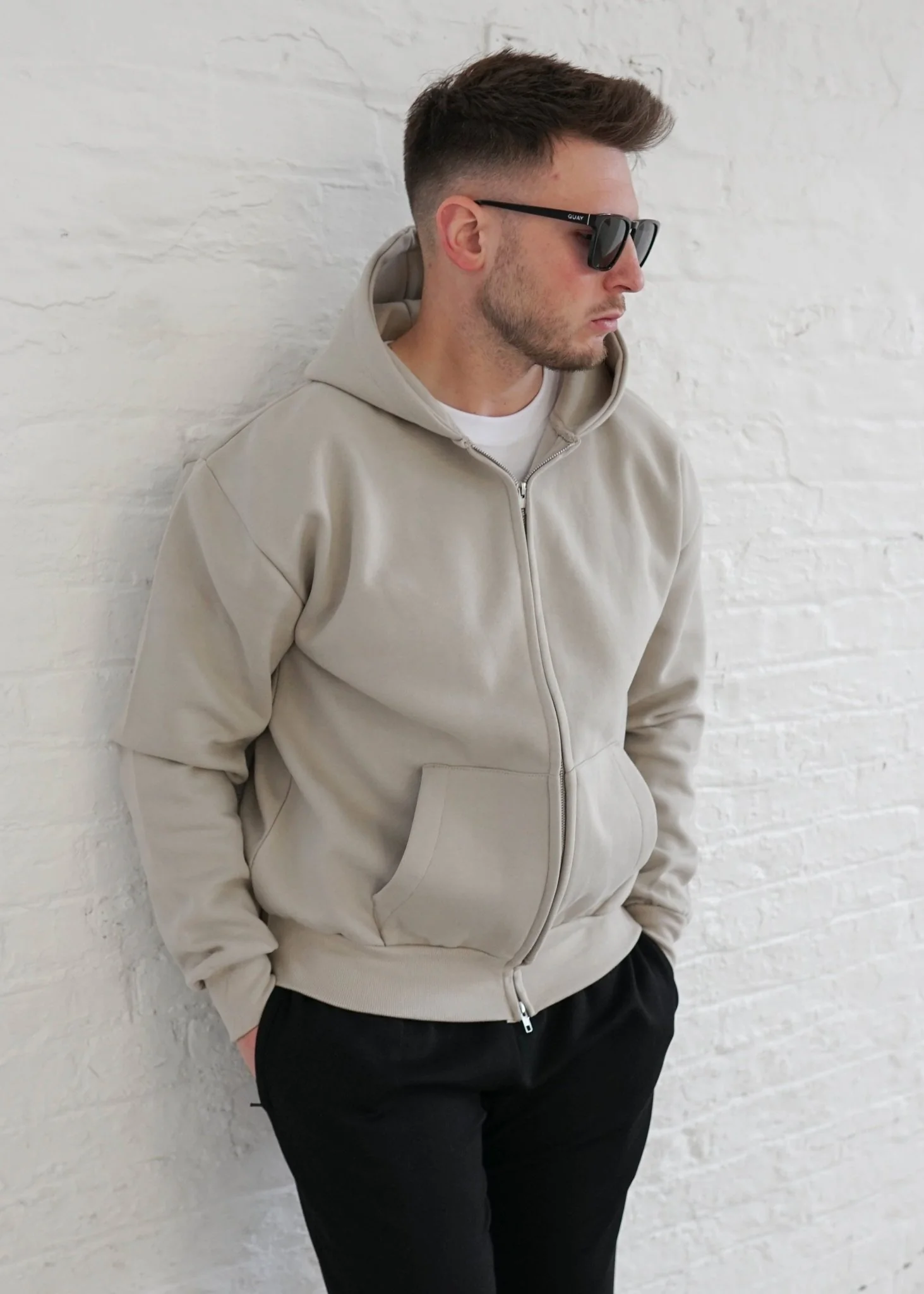 Premium Relaxed Zip Hoodie In Stone - Image 6
