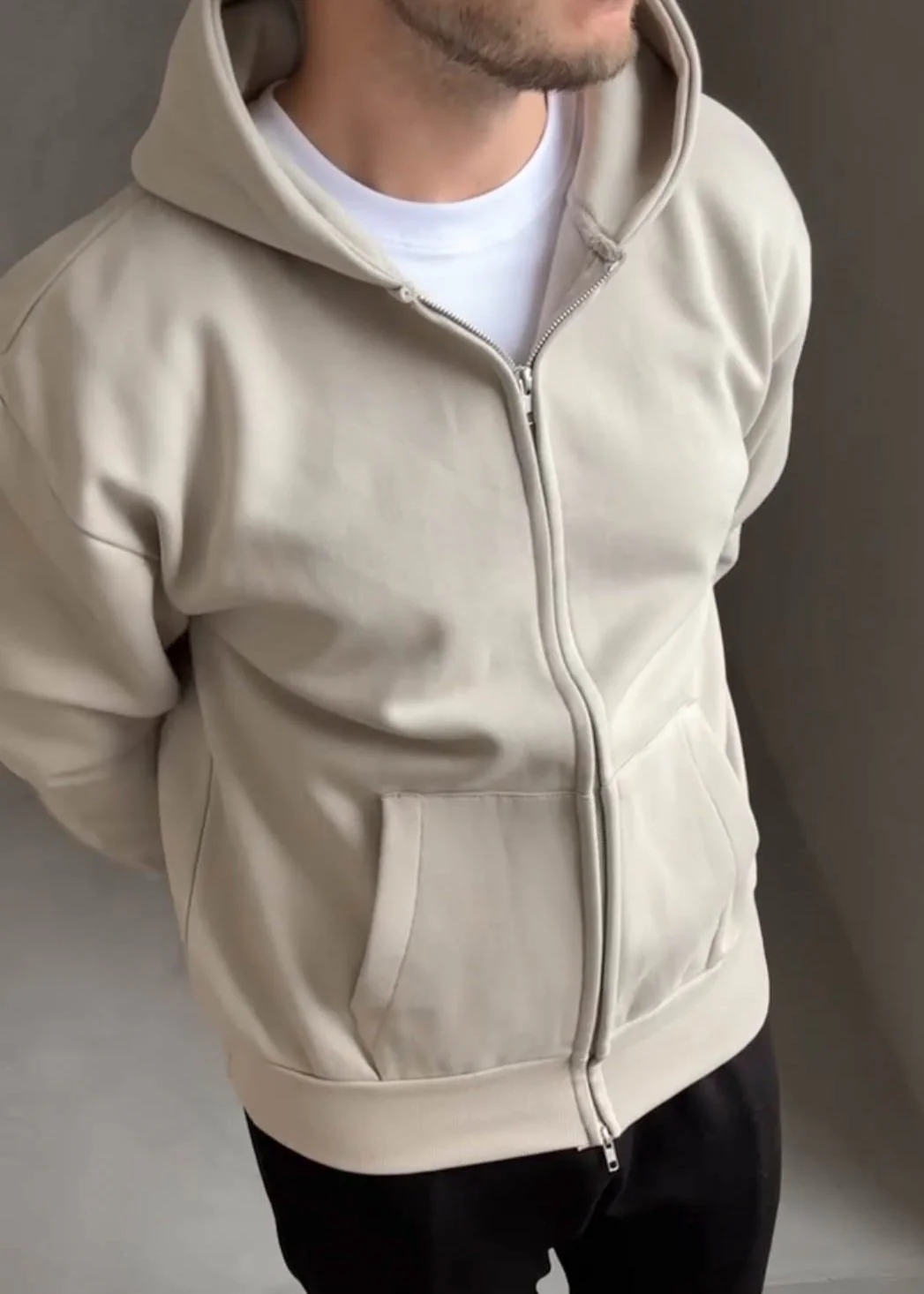 Premium Relaxed Zip Hoodie In Stone - Image 7