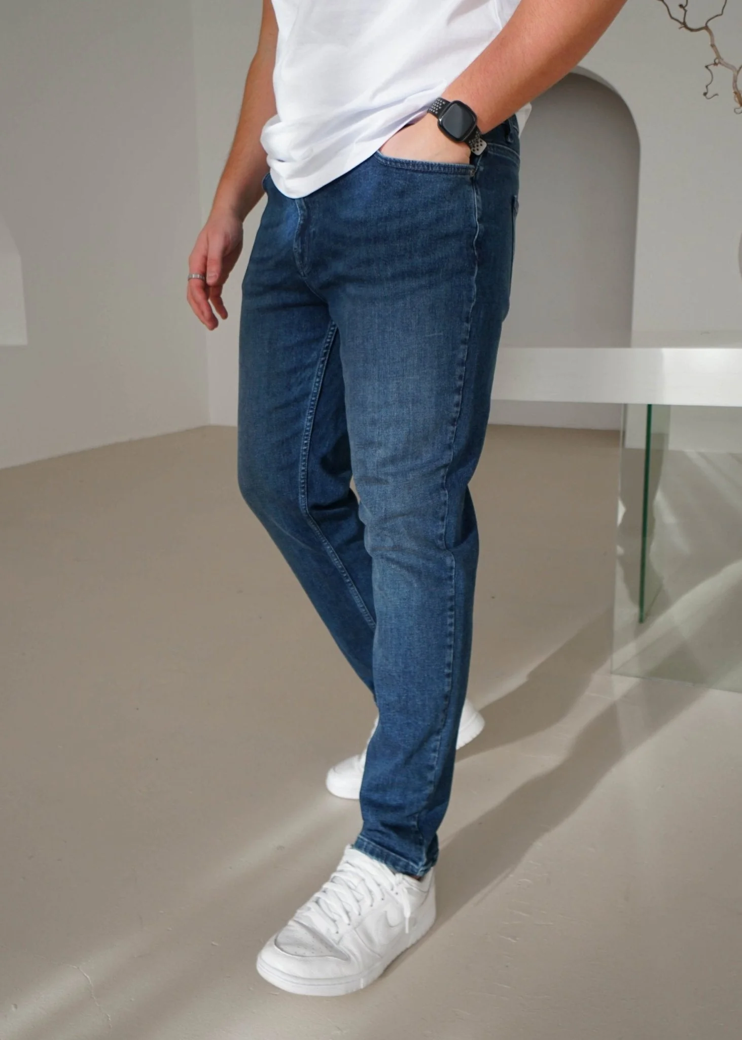 Relaxed Tapered Jeans In Mid Blue - Image 10