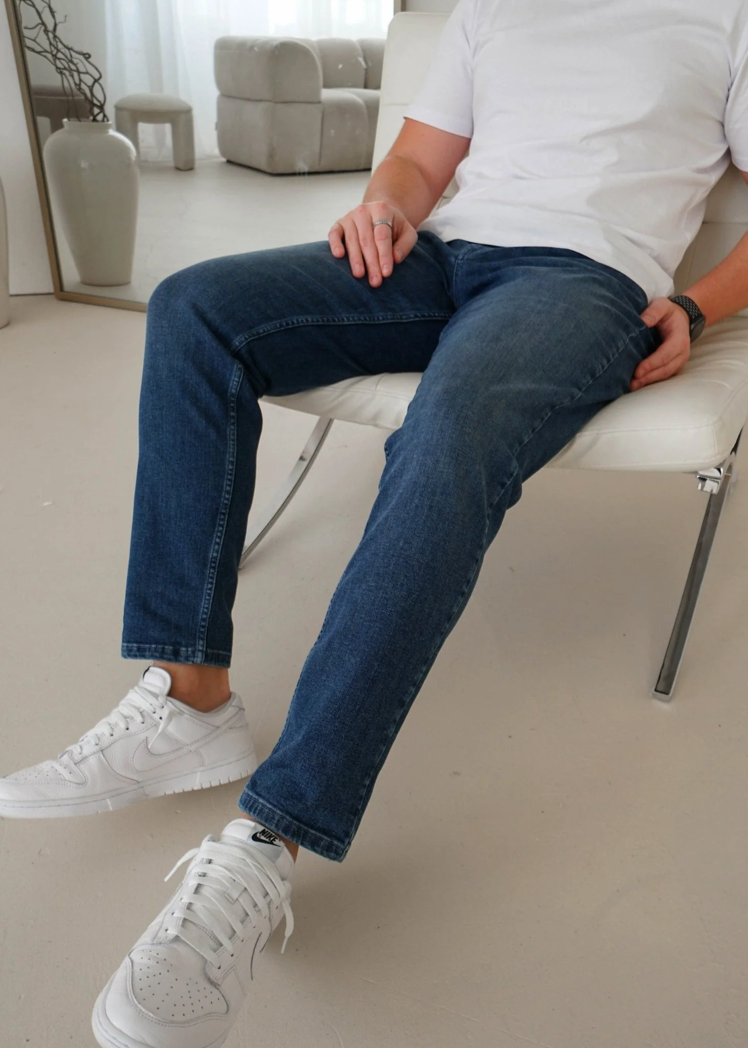 Relaxed Tapered Jeans In Mid Blue - Image 11