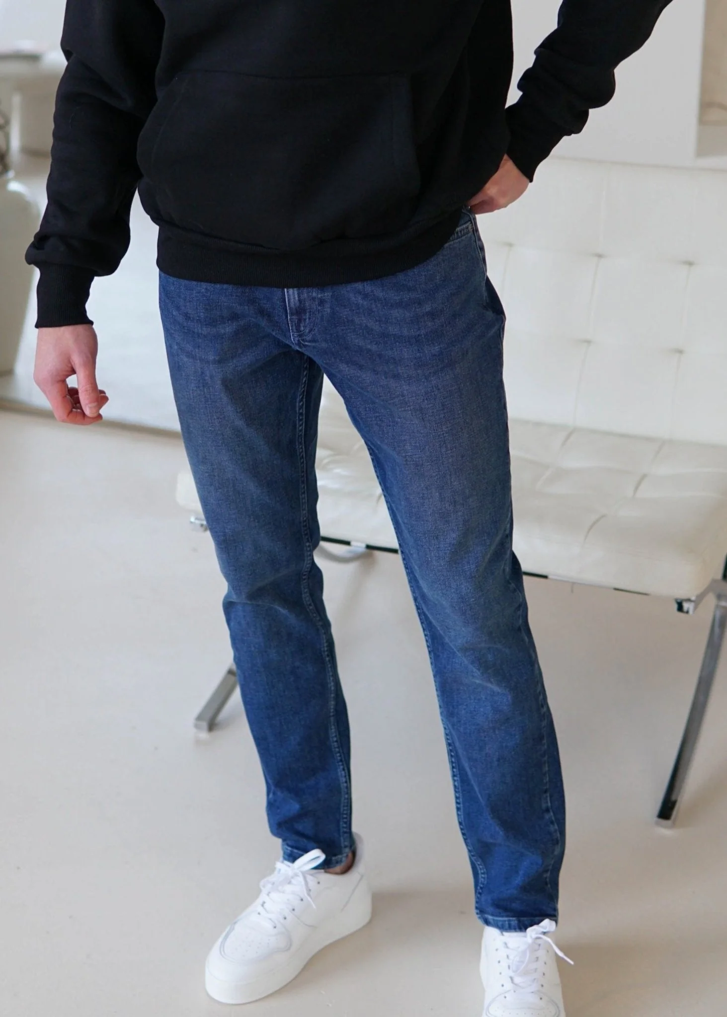 Relaxed Tapered Jeans In Mid Blue - Image 3